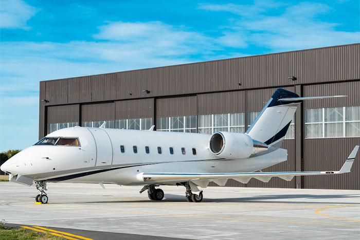 Bombardier Challenger 604 long-range jet on the apron